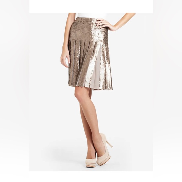 NWT BCBGMAXAZRIA Edna Pleated Sequined skirt in pumice wash - Picture 1 of 16